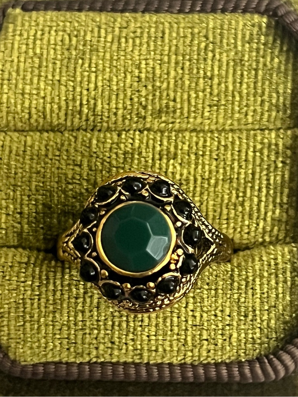 Vintage/Bohemian Design Stainless Steel Golden w/ Gemstones Statement Ring S 6